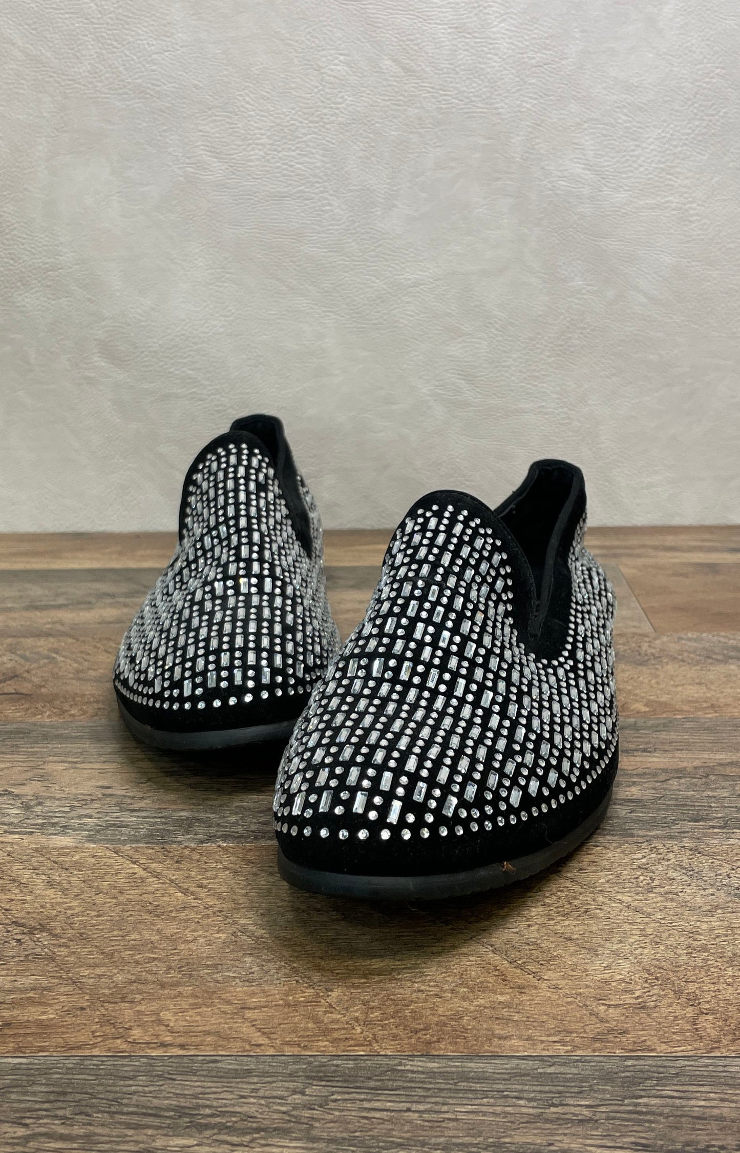 NXY Rhinestone Studded Black Silver Smoking Slipper Loafers Women's 11