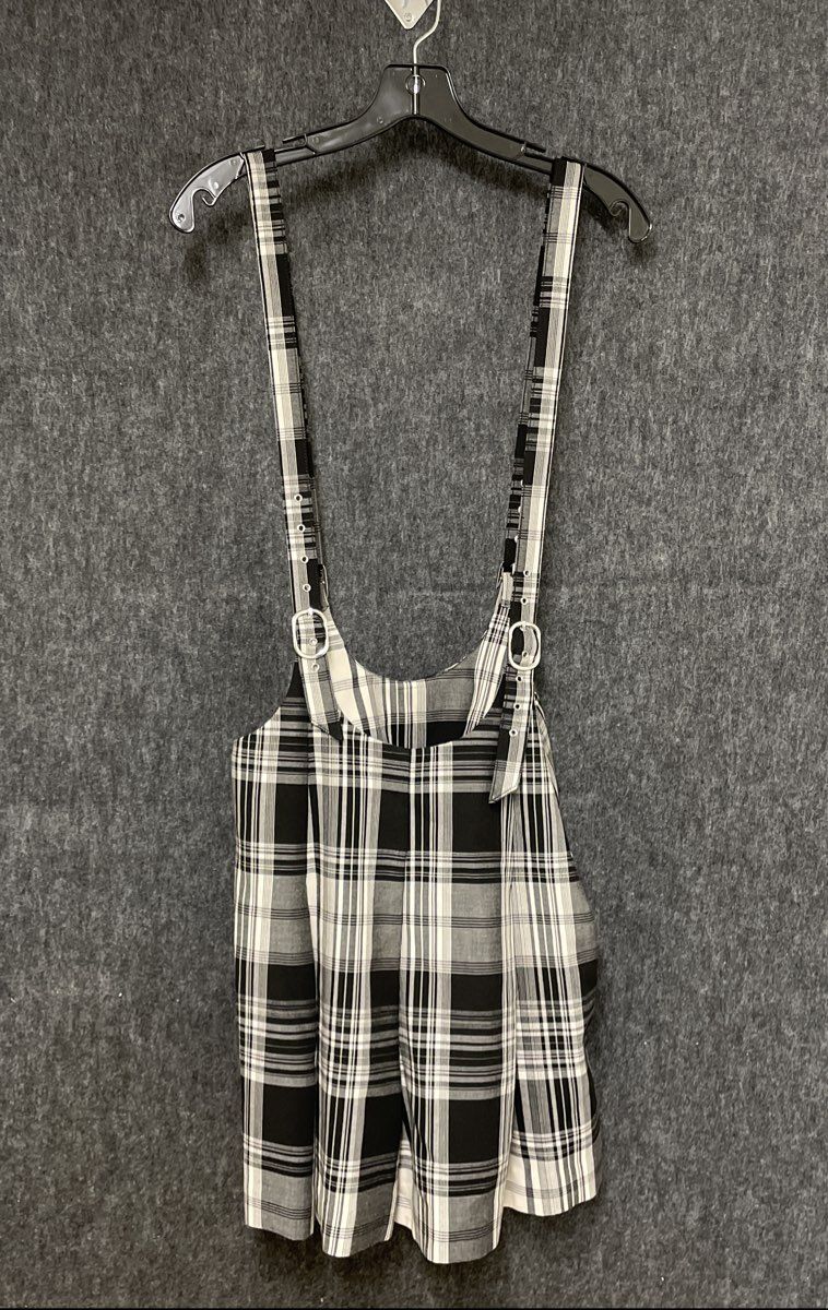 Maeve Women's Black White Plaid Pleated Suspender Romper Skirtall Sz 12