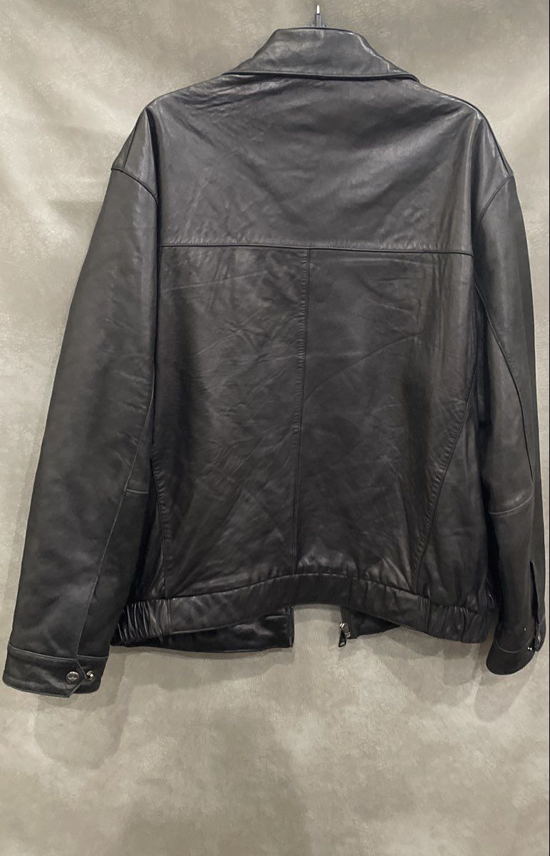 Dockers Men's Black Genuine Leather Full Zip Collared Bomber Jacket