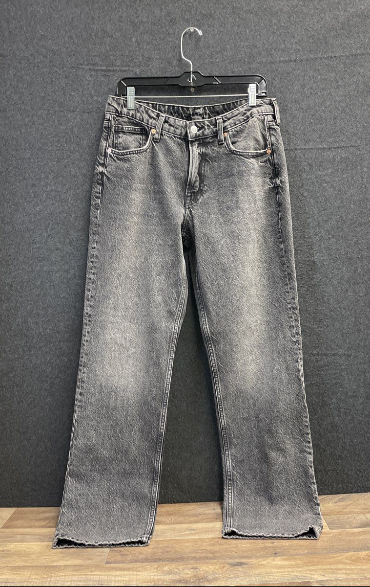 H&M &Denim Women's Washed Black Straight Leg Mid Waist Cotton Jeans Sz 10