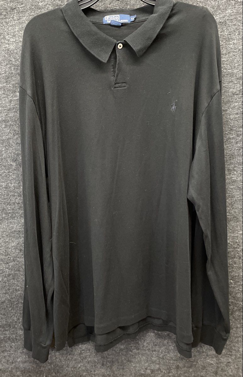 Vintage Polo Ralph Lauren Men's Black Long Sleeve Cotton Polo Shirt Sz XXL