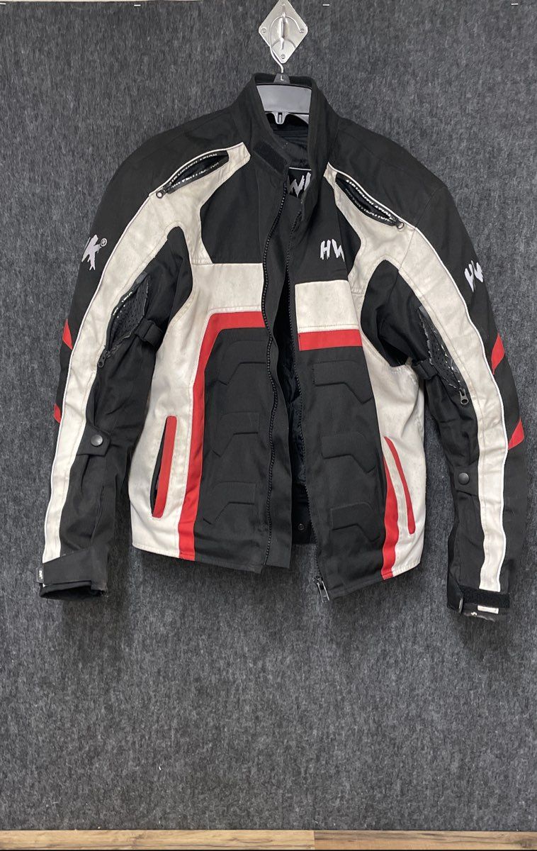 HWK Motorsports Apparel Men's Black White Red Padded Motorcycle Jacket Size M