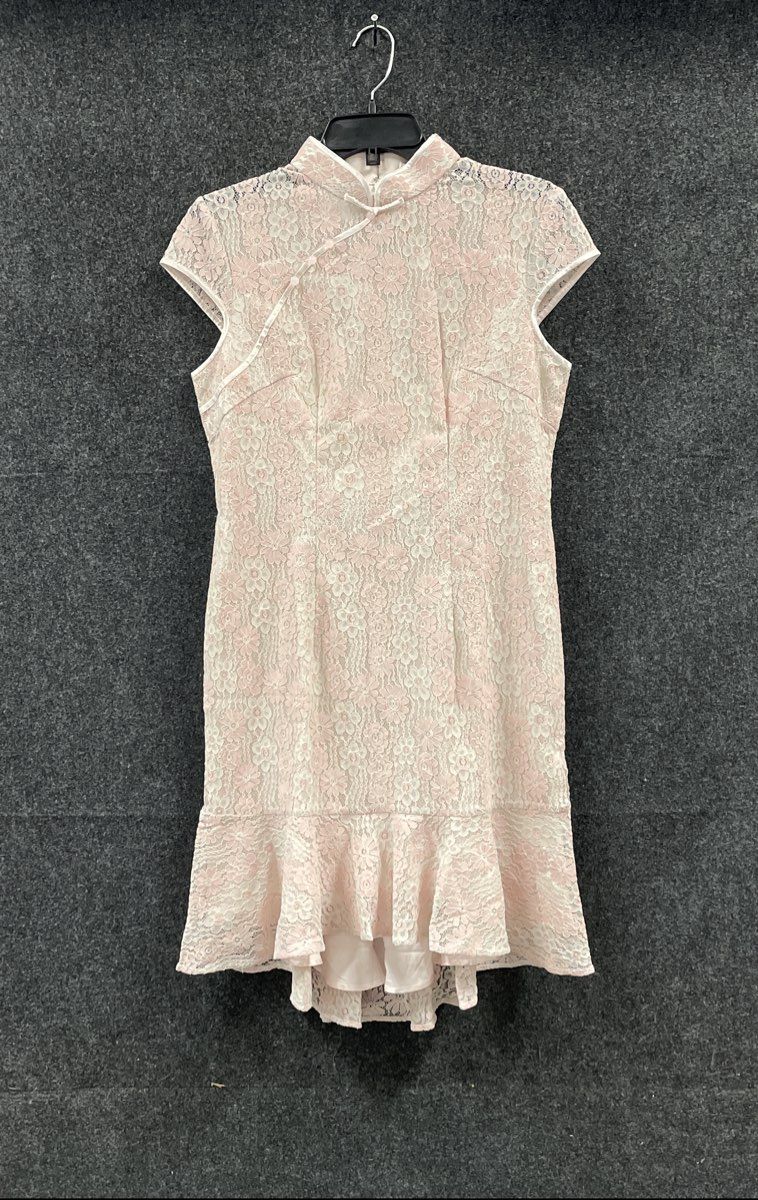 Jinxiuyuanqi Women's Pink Floral Lace Cheongsam Qipao Ruffle Dress NWT Sz 2XL