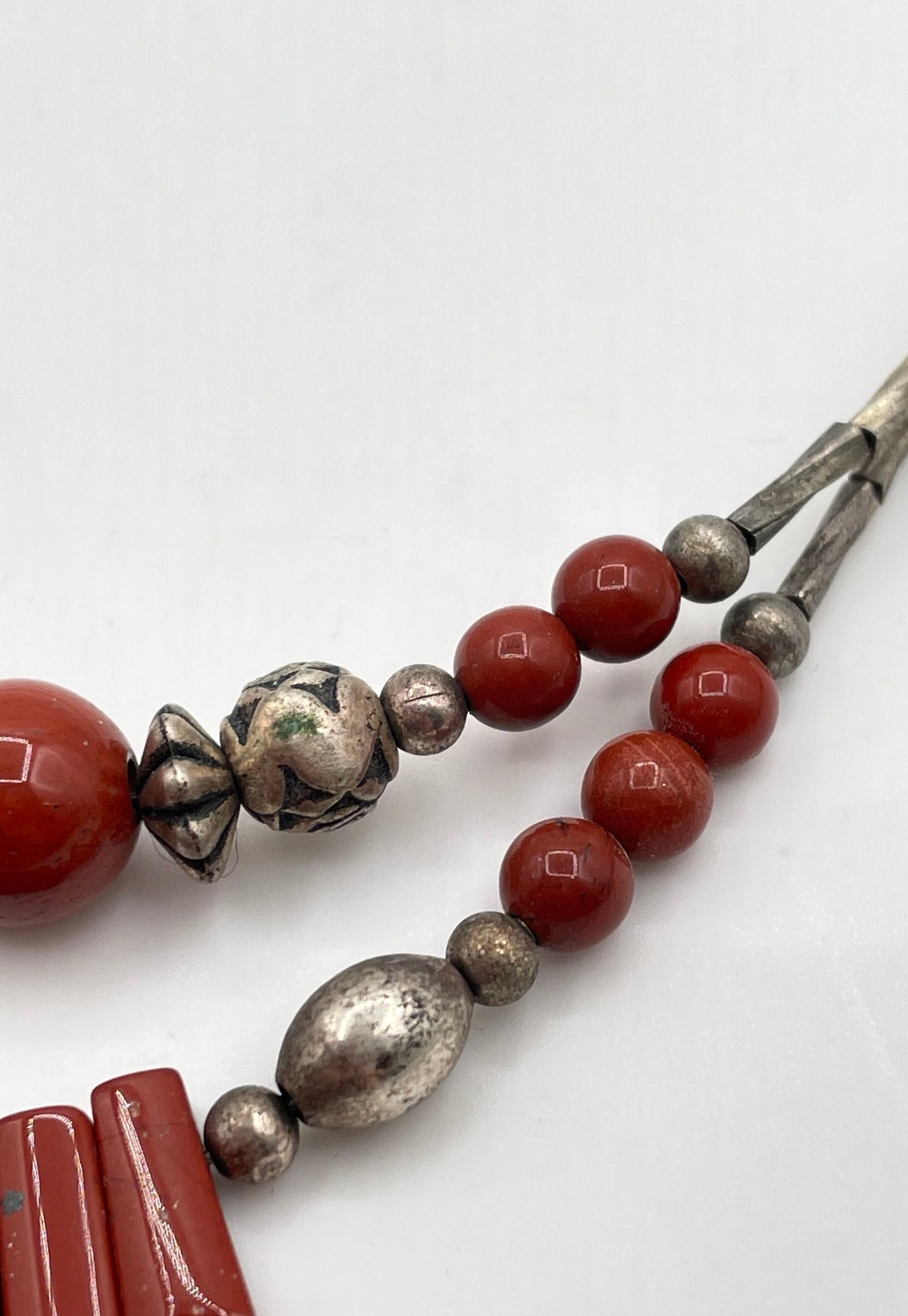 Mixed Metal Red Jasper Southwestern Style Double Strand Beaded Necklace 12.2g