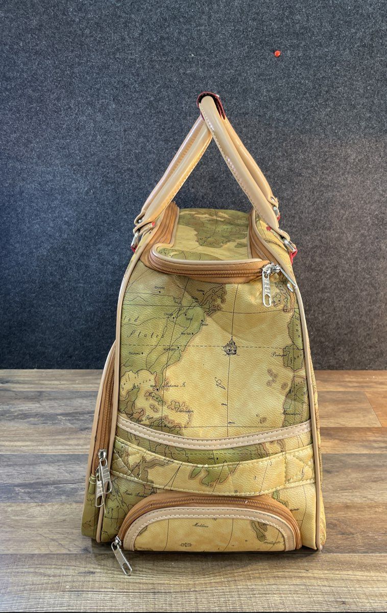 Vintage Style Beige World Map Print Rolling Duffel Travel Bag Wheels 21in