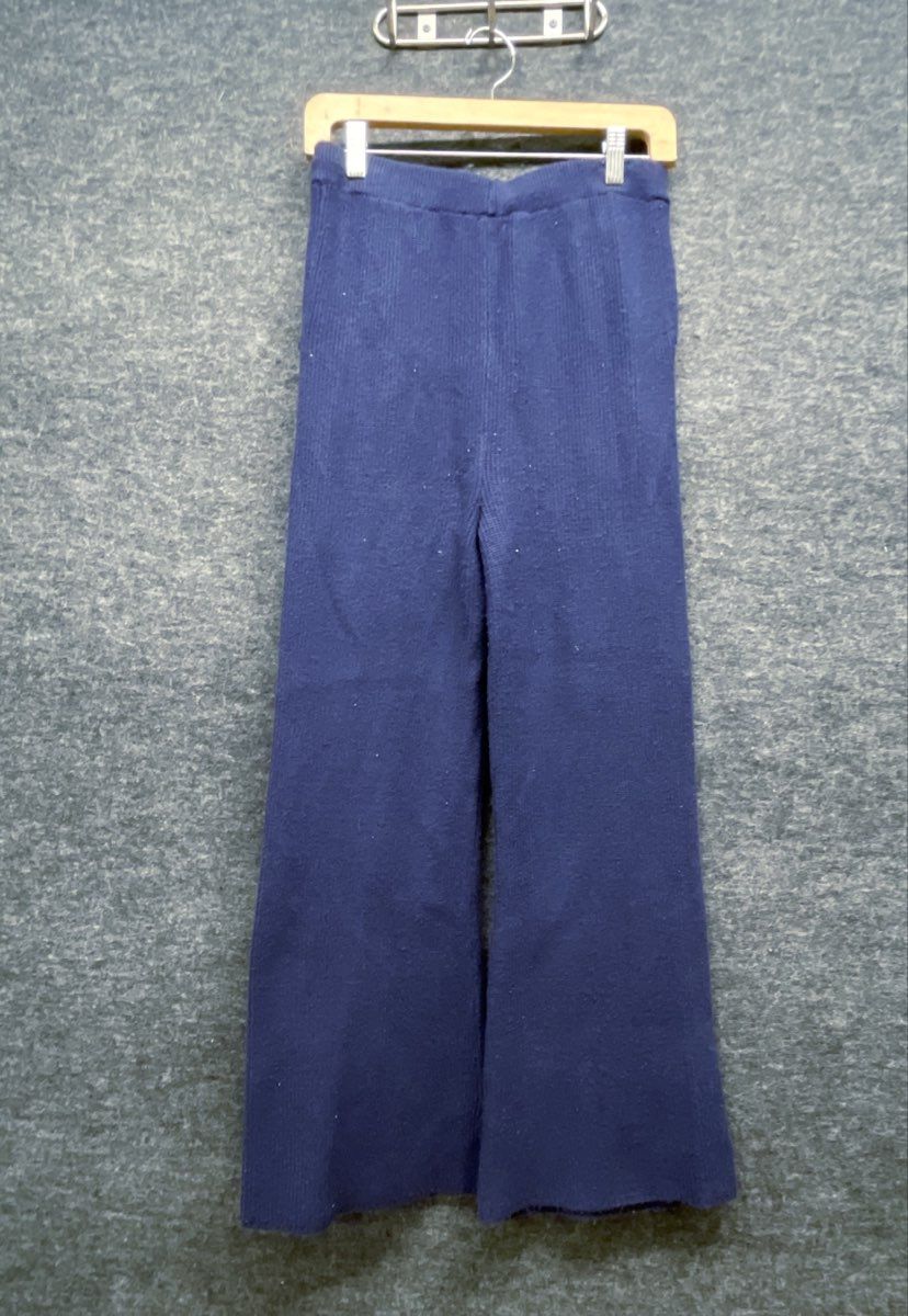 Pink Rose Women's Navy Blue Striped 1/4 Zip Sweater Vest Wide Leg Pant Set Sz M