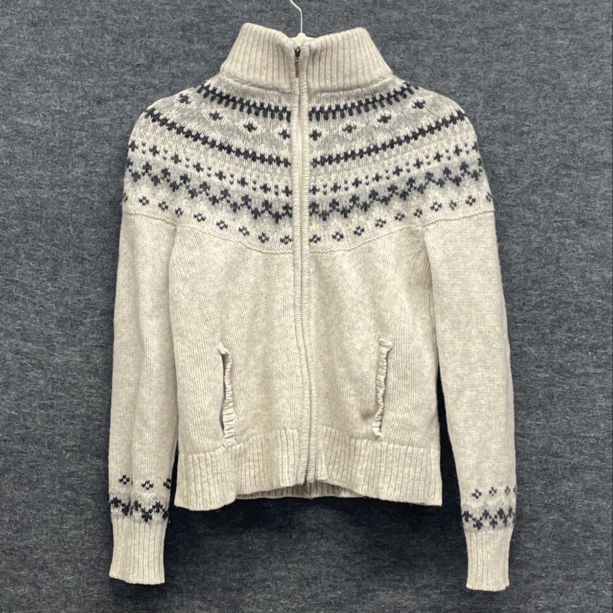 L.L. Bean Women's Fair Isle Full Zip Sweater Cardigan Cream Nordic Yoke Sz S