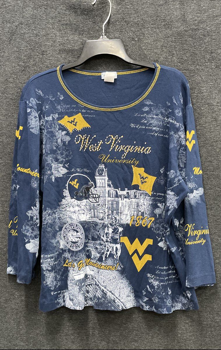 P. Michael Women's Blue West Virginia University WVU Rhinestone Shirt Size L