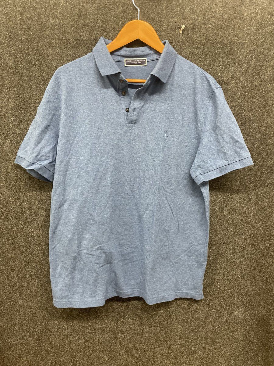Charles Tyrwhitt Men's Blue Heather Short Sleeve Cotton Stretch Polo Sz L