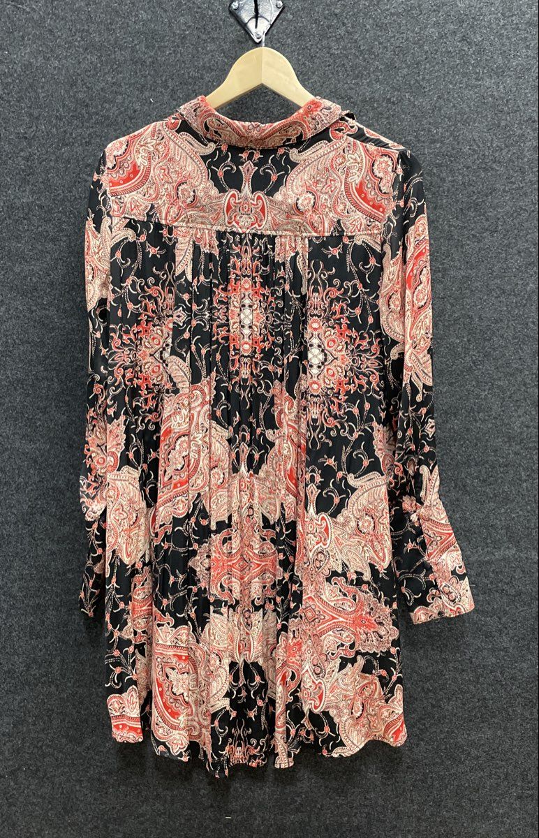 Free People Women's Red Black Paisley Print High Low Long Sleeve Tunic Blouse M