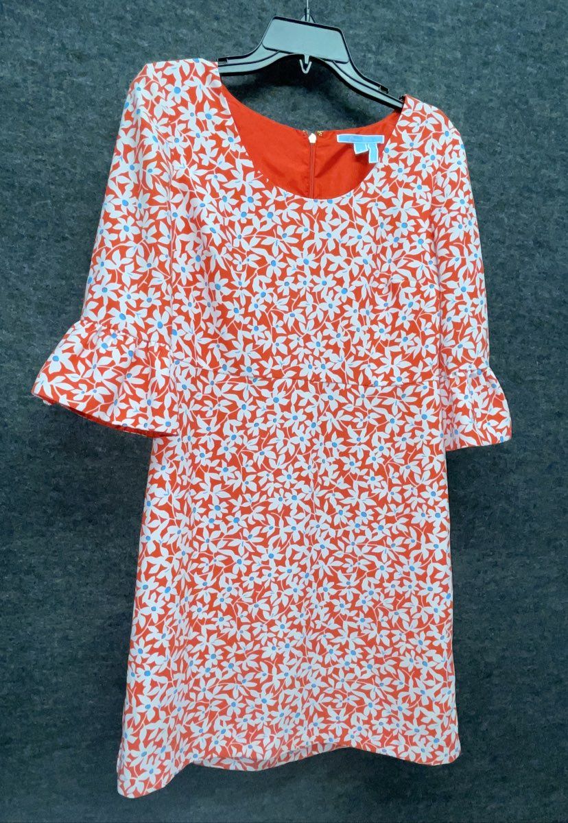 Draper James Women's Orange Floral Ruffle Bell Sleeve Shift Dress SPR 19 Sz 8