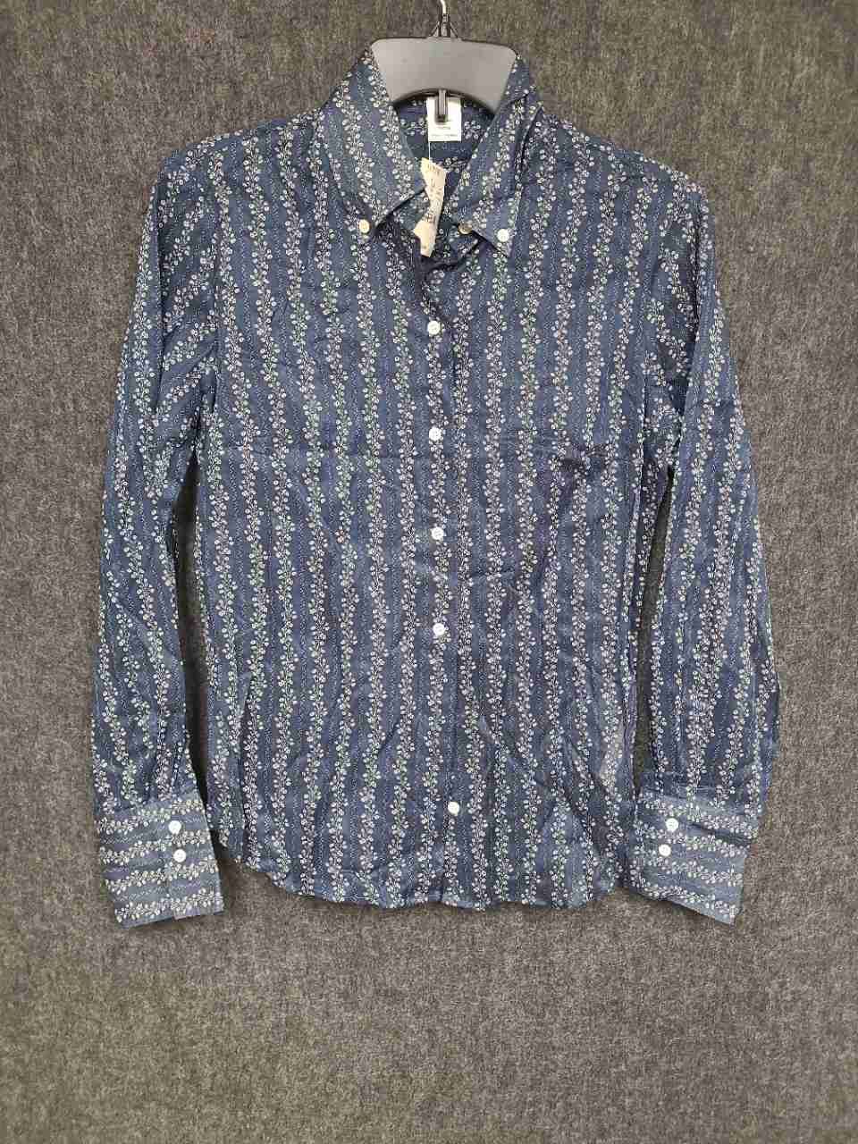 J. Crew Women's Blue Floral Vertical Stripe Button Down Shirt NWT Sz 4