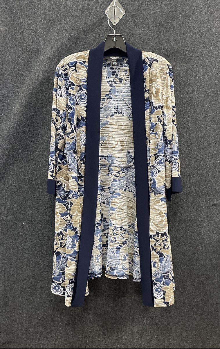 R&M Richards Women's 2PC Dress Set Navy Taupe Floral Cardigan Sheath Sz 18W NWT