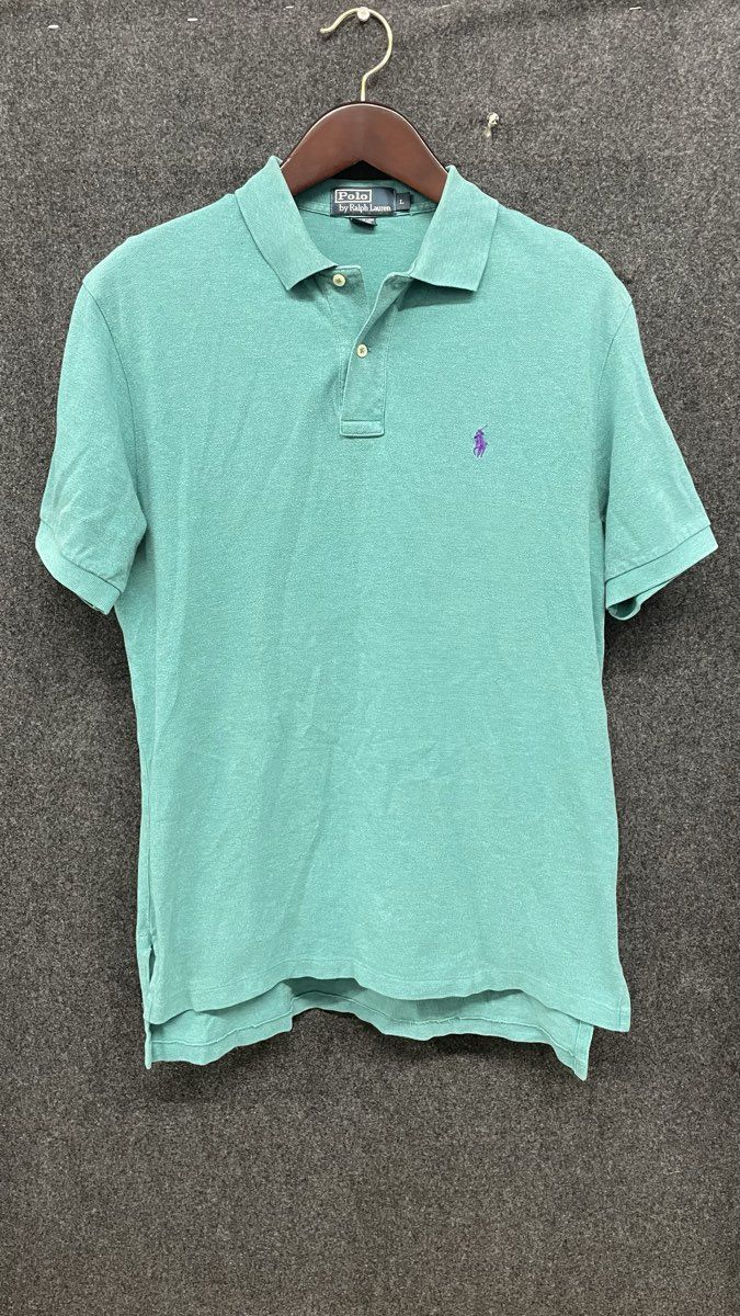 Polo Ralph Lauren Men's Teal Polo Shirt Purple Pony Pique Cotton Sz L
