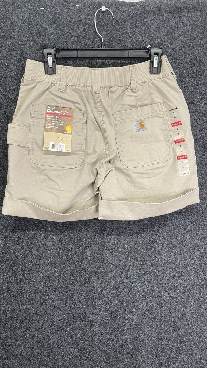 Carhartt Women's Smithville Rugged Flex Khaki Stain Breaker Shorts Sz 6 NWT
