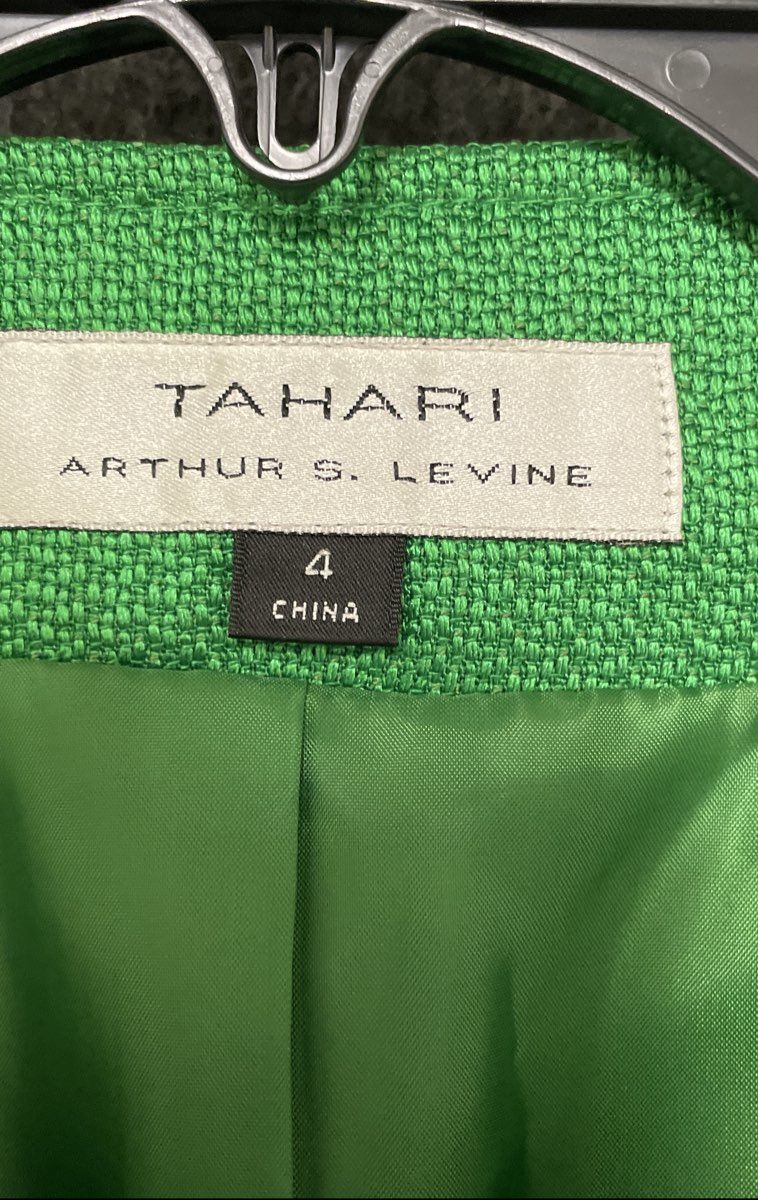 Tahari by Arthur S. Levine Women's Green Textured Collarless Blazer Jacket Sz 4
