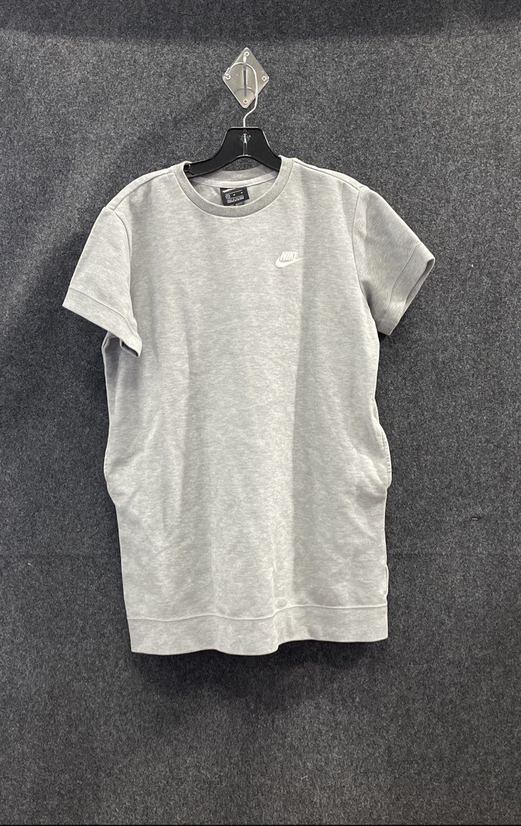 Nike Women's Grey Heather Short Sleeve Sweatshirt Dress Pockets Logo Size M