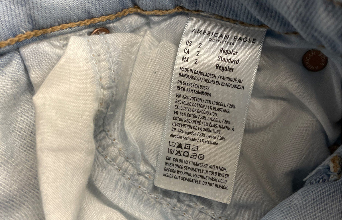 American Eagle Women's Curvy Stovepipe Jeans Light Wash Raw Hem Wide Leg Sz 2