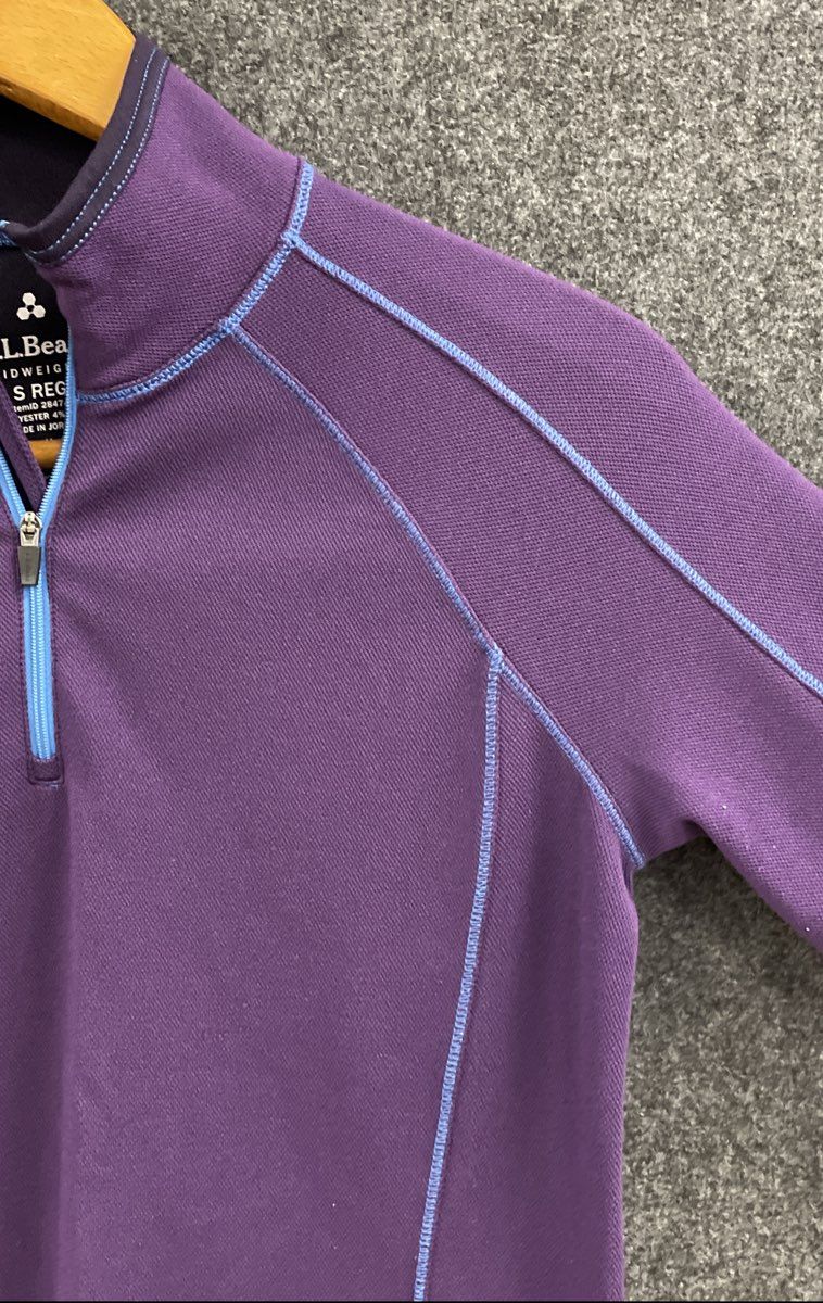 L.L. Bean Women's Purple Midweight Base Layer 1/4 Zip Pullover Thumbholes Sz S