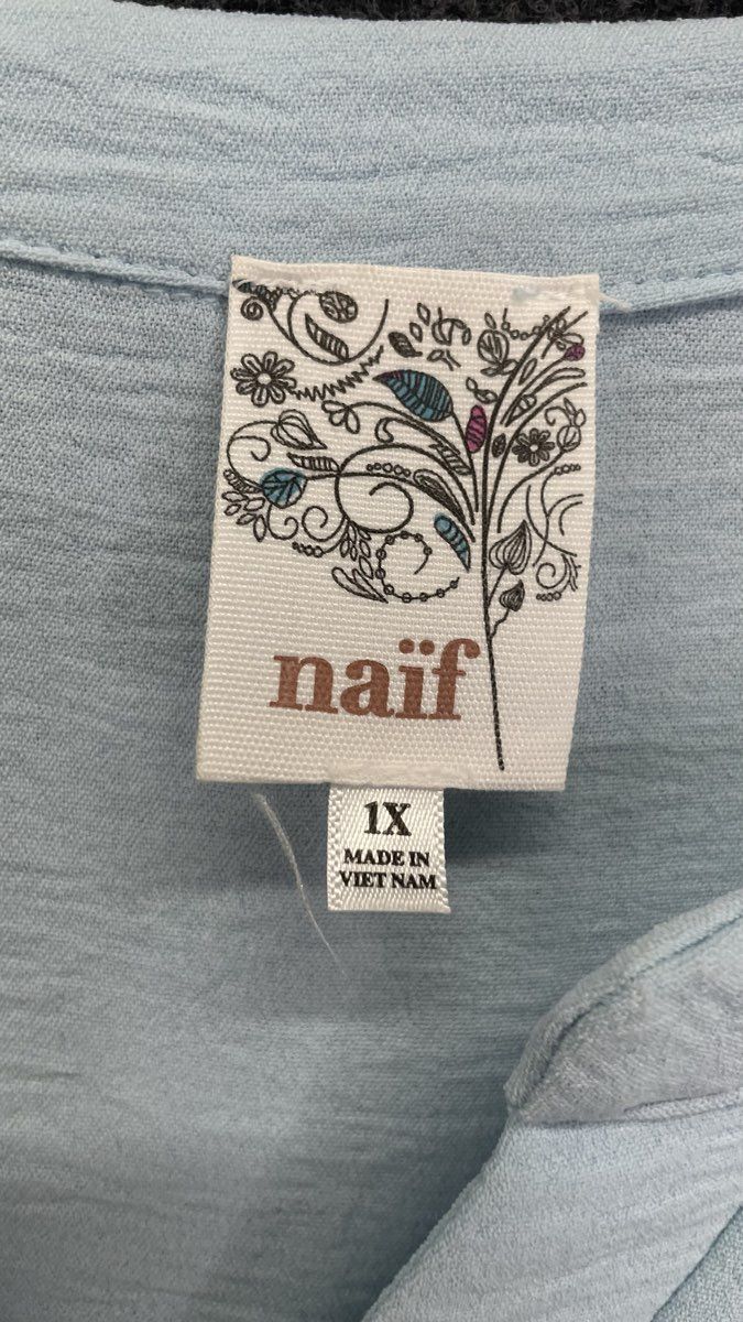 Naif Women's Light Blue Roll Tab Sleeve Split Neck Textured Blouse Top Size 1X