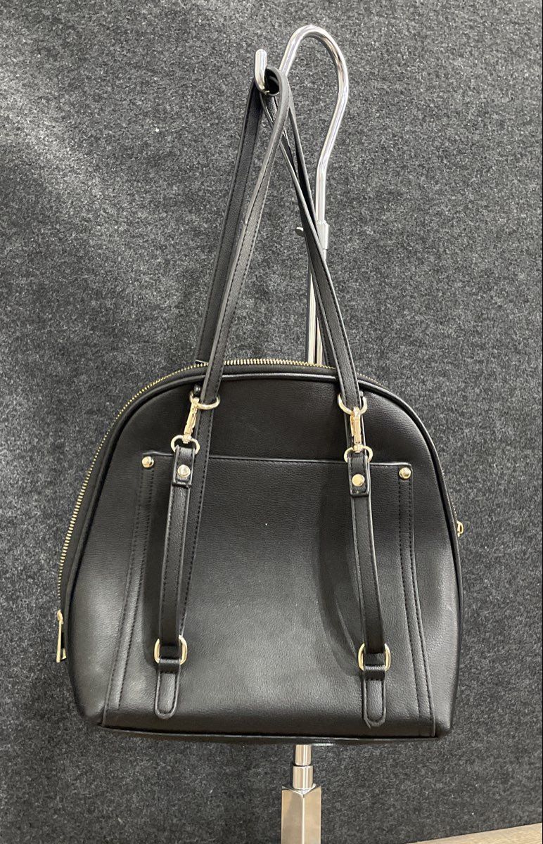 Miztique Black Faux Leather Convertible Backpack Tote Bag Gold Hardware