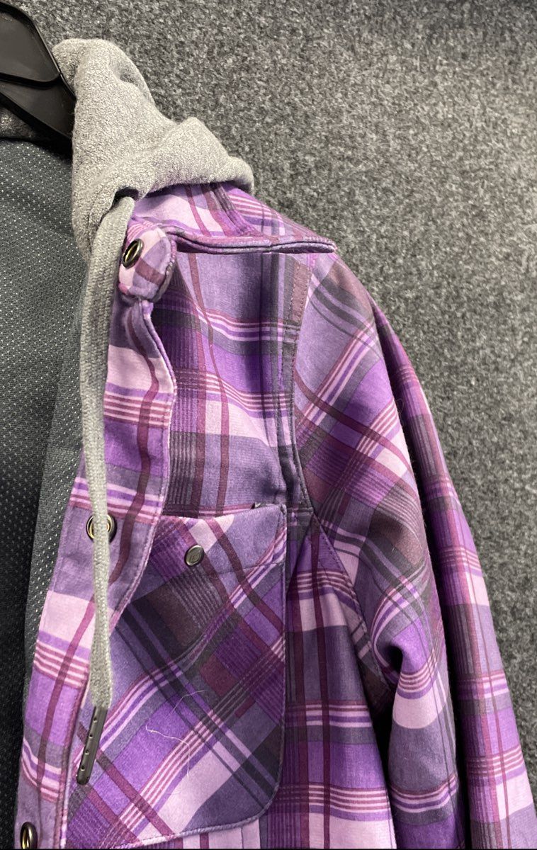 Volcom Women's Purple Plaid Hooded Technical Flannel EQS Jacket Sz M