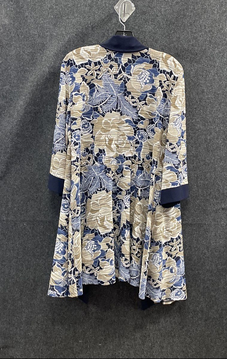 R&M Richards Women's 2PC Dress Set Navy Taupe Floral Cardigan Sheath Sz 18W NWT