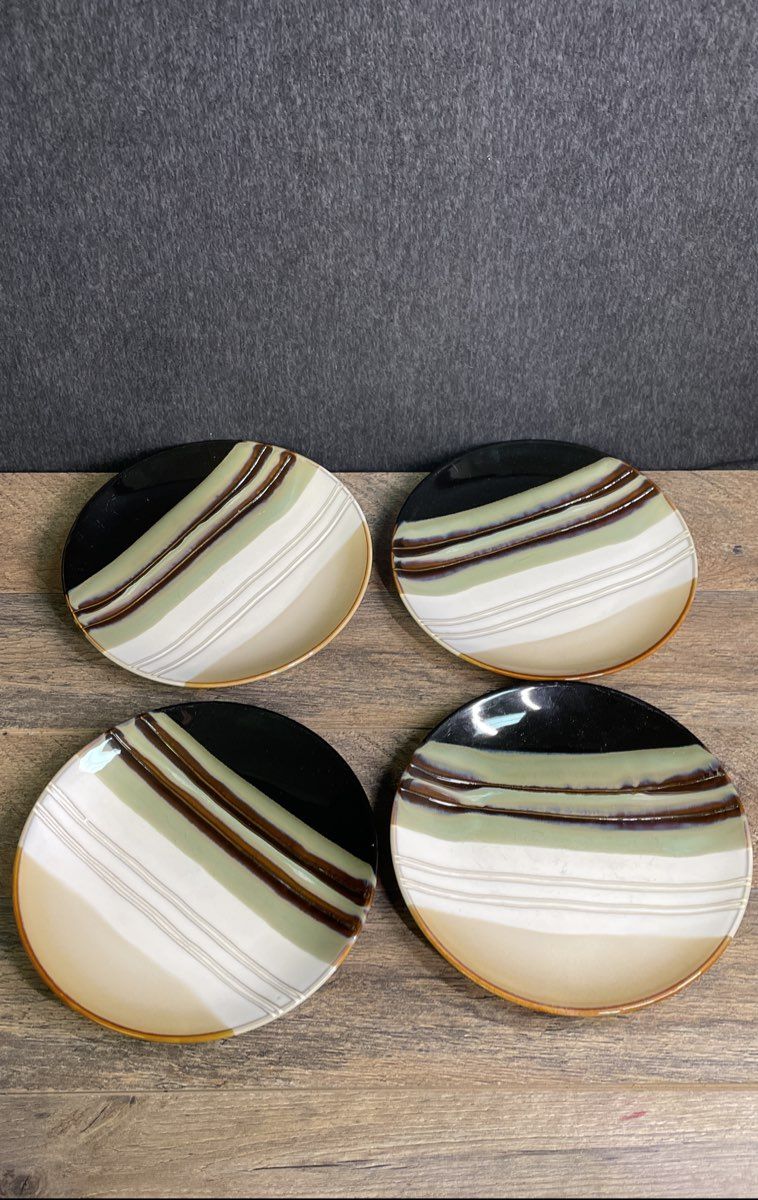 HomeTrends Jazz Salad Side Plates 8 Piece Set Stoneware Brown Black