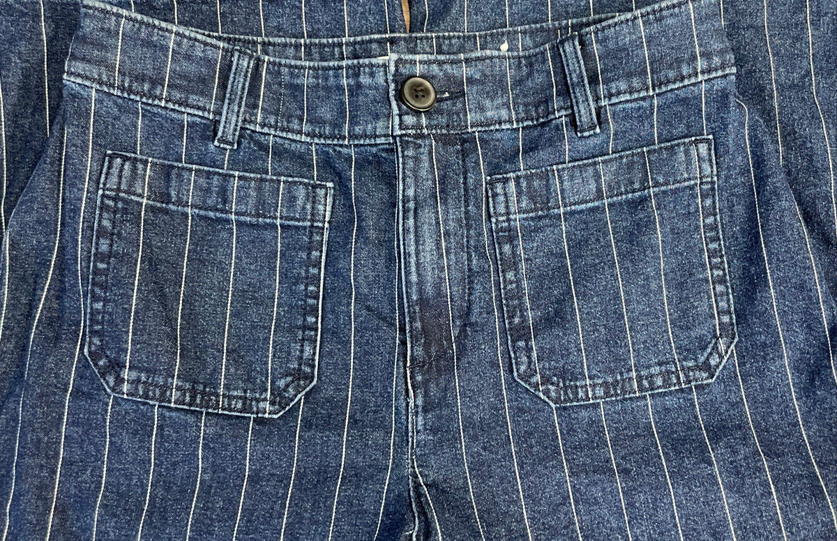 LOFT Women's Palmer Wide Leg Blue White Striped Denim Pants Sz 2P