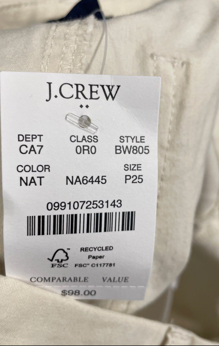 J. Crew Women's Beige Wide Leg Cotton Linen Blend Patch Pocket Pants NWT Sz 25P