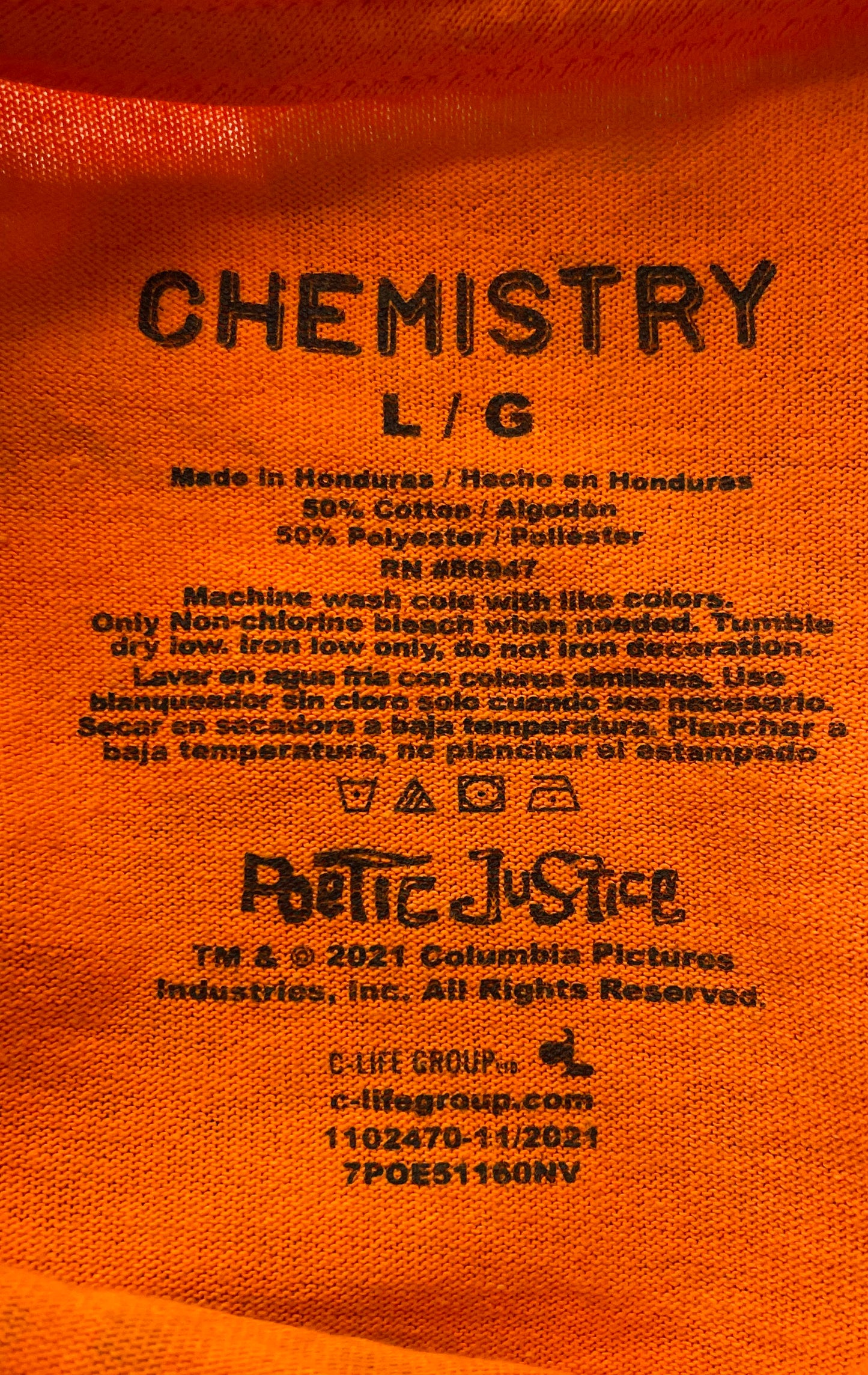 Chemistry Men's Poetic Justice Tupac Shakur Orange Long Sleeve Graphic Shirt L