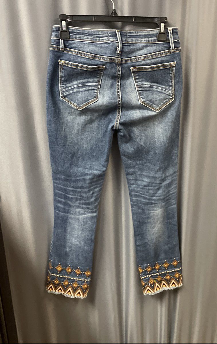 Driftwood Women's Colette Blue Embroidered Beaded Ankle Jeans Sz 26x26