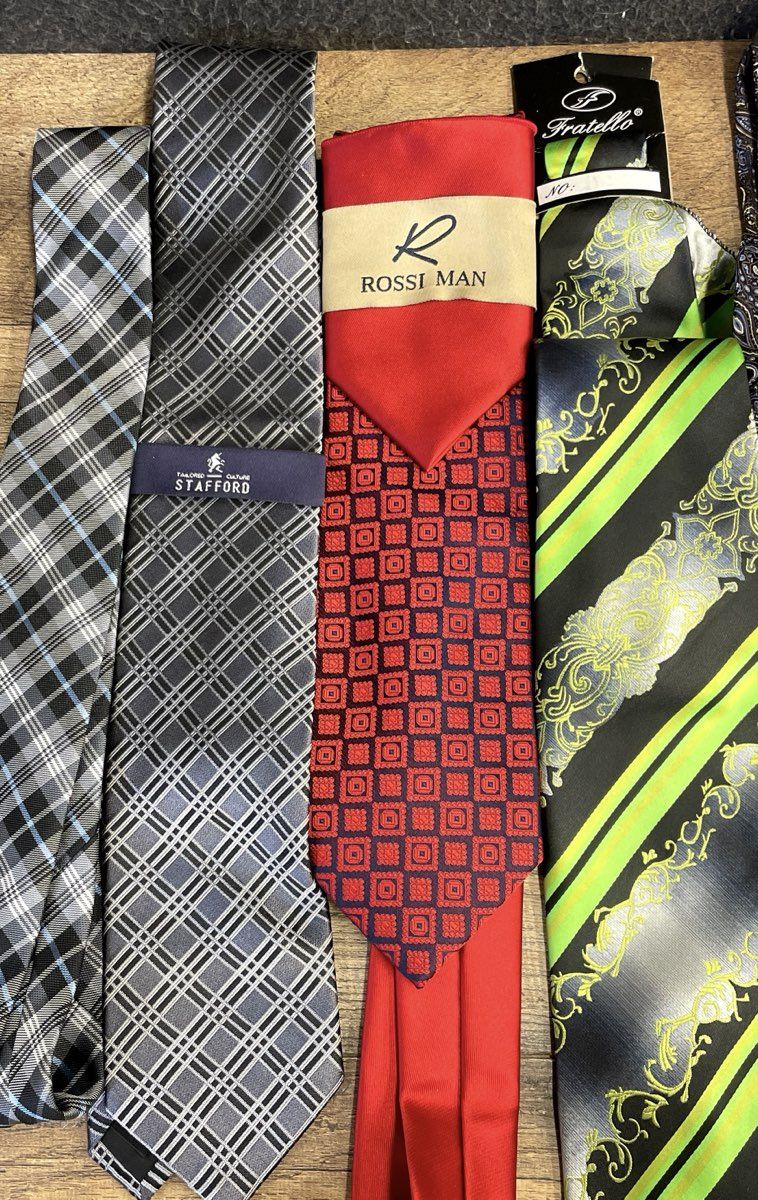 NWT Men's Necktie Lot Stafford Calvin Klein Rossi Man Silk Plaid Paisley 7pc