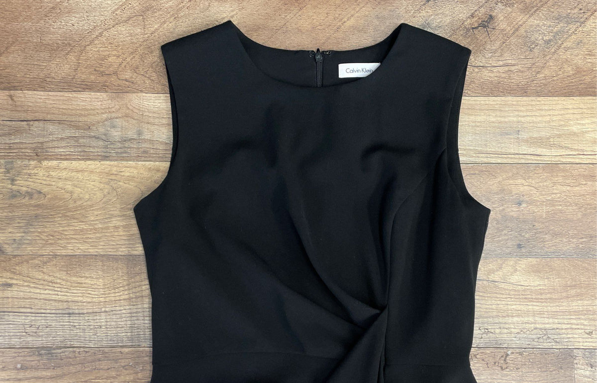Calvin Klein Women's Black Sleeveless Twist Front Sheath Dress Sz 4
