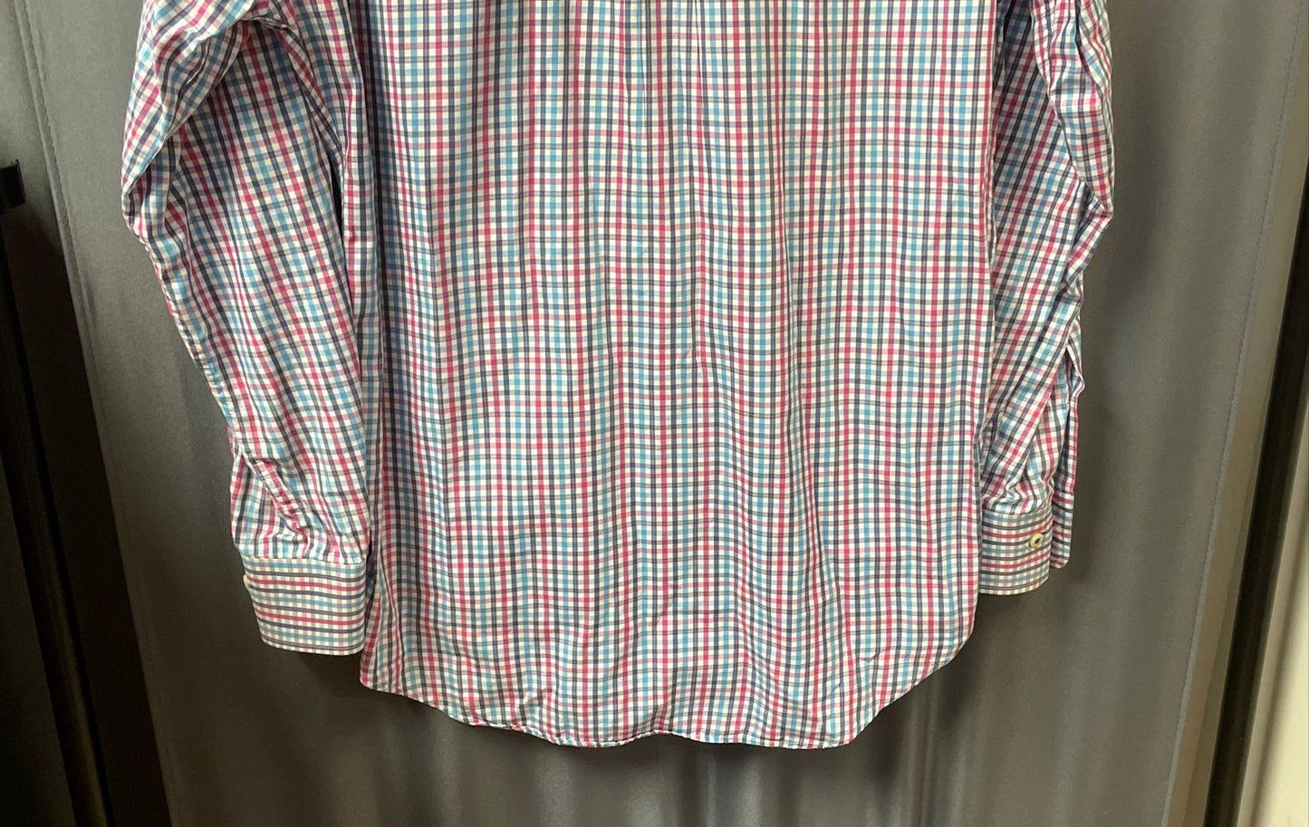 Peter Millar Men's Pink Blue Check Plaid Long Sleeve Button-Up Shirt Size M