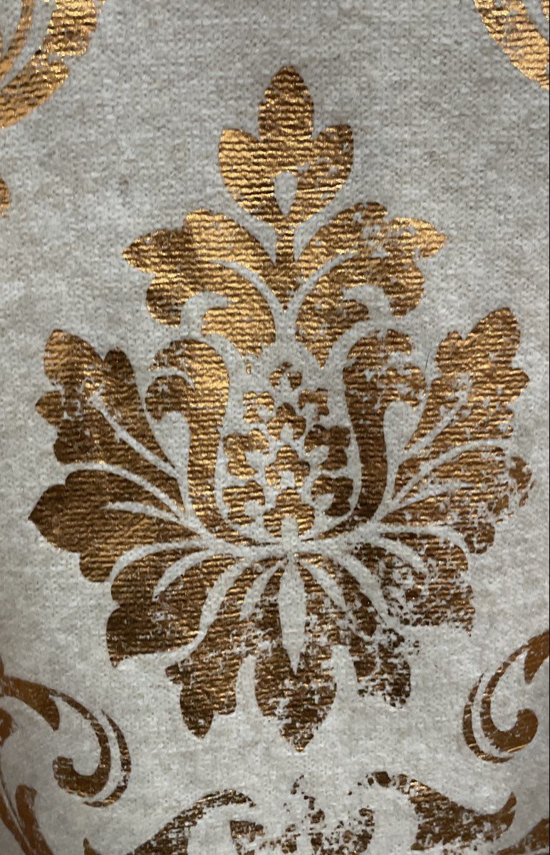 Oneworld Women's Cream Gold Foil Damask Knit Crew Neck Sweater Size S