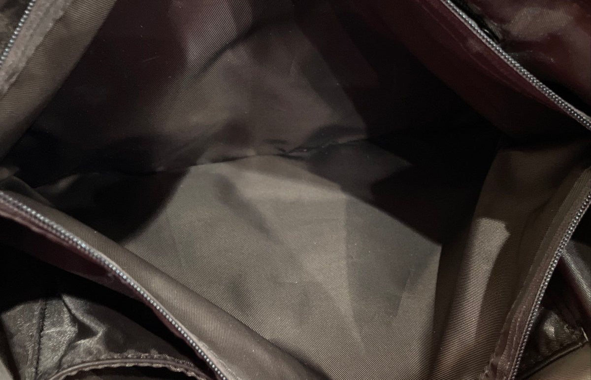 GB Green Textured Leather Tote Bag Brown Trim Gunmetal Hardware Large