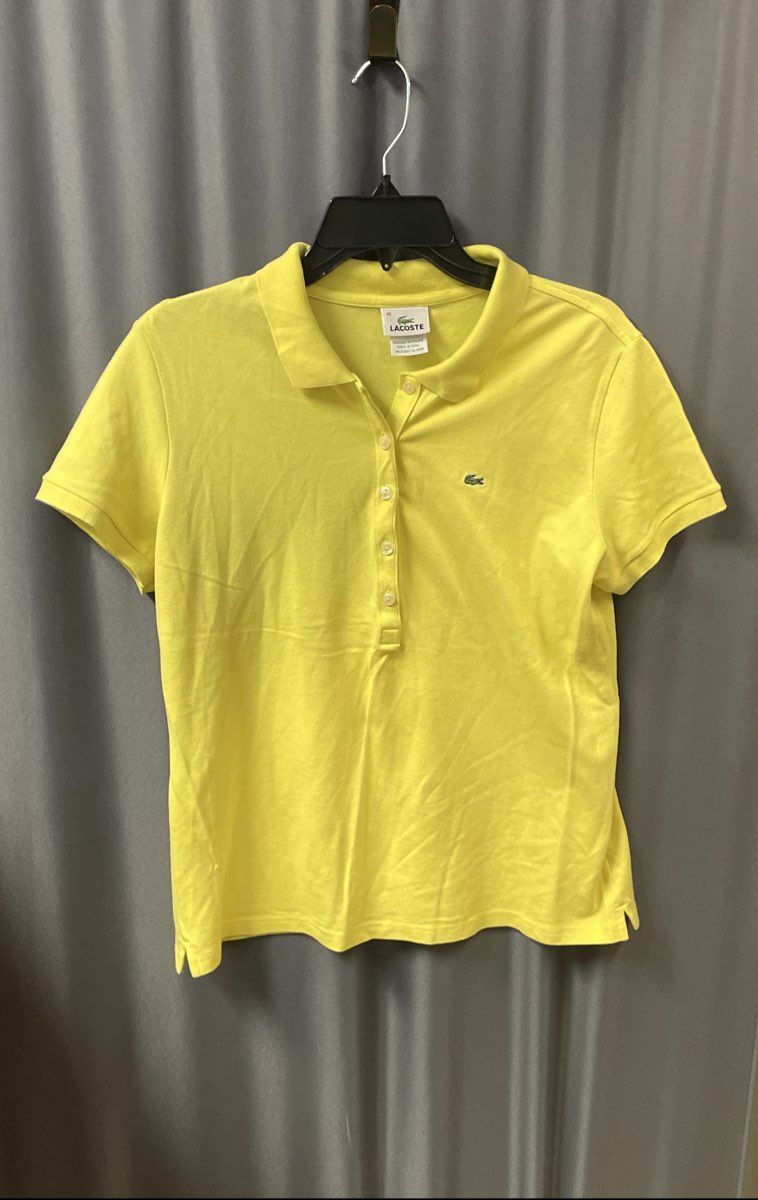 Lacoste Women's Yellow Cotton Stretch Pique Polo Shirt Sz 46
