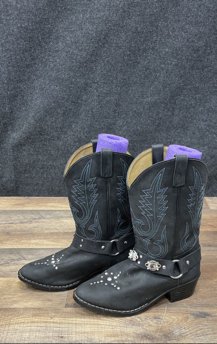 Smoky Mountain Boots 3283Y Black Blue Studded Harness Western Cowboy Size 5D