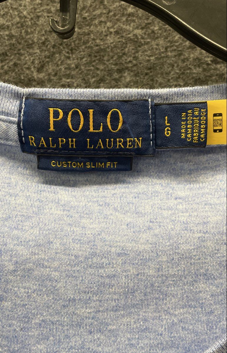 Polo Ralph Lauren Men's Light Blue Custom Slim Fit V-Neck Pony Logo T-Shirt Sz L
