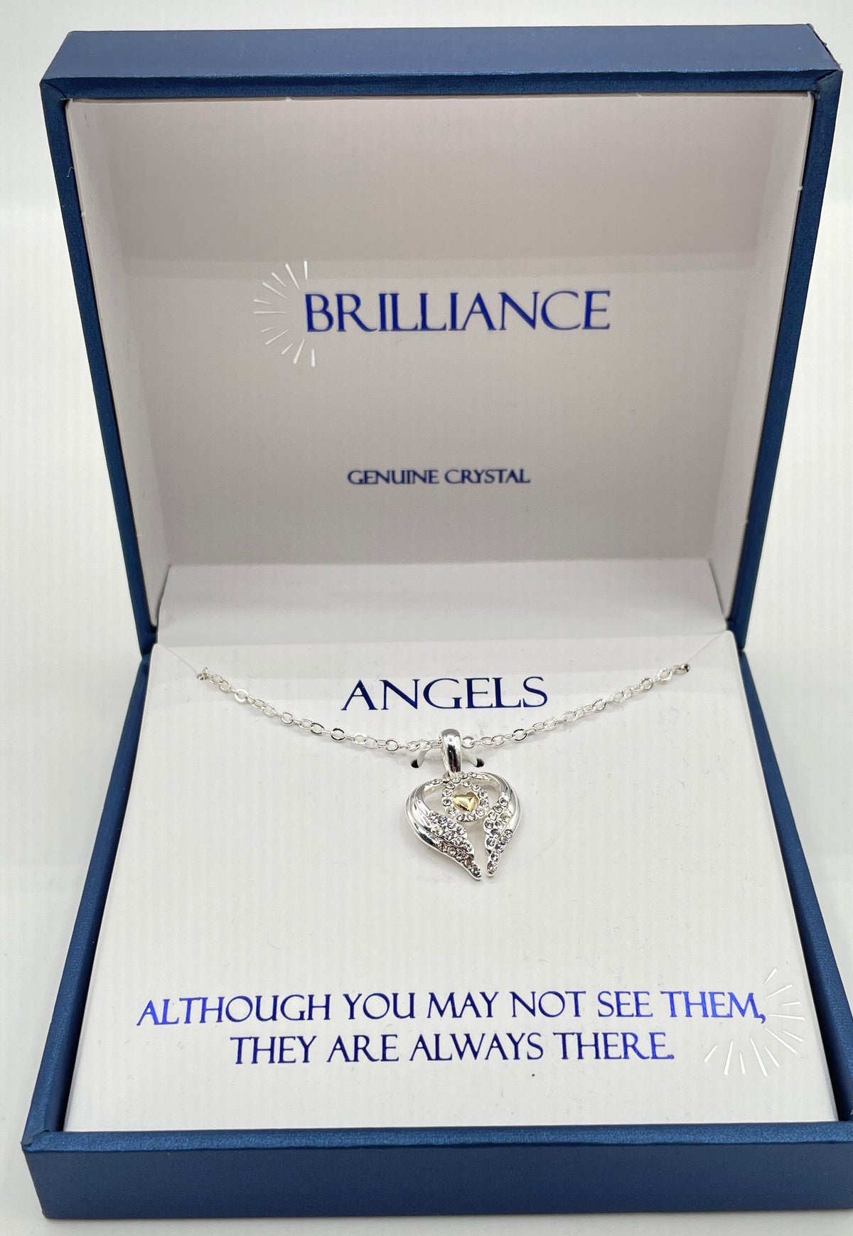 Brilliance Two Tone Brass Preciosa Crystal Heart & Wing Necklace In Box