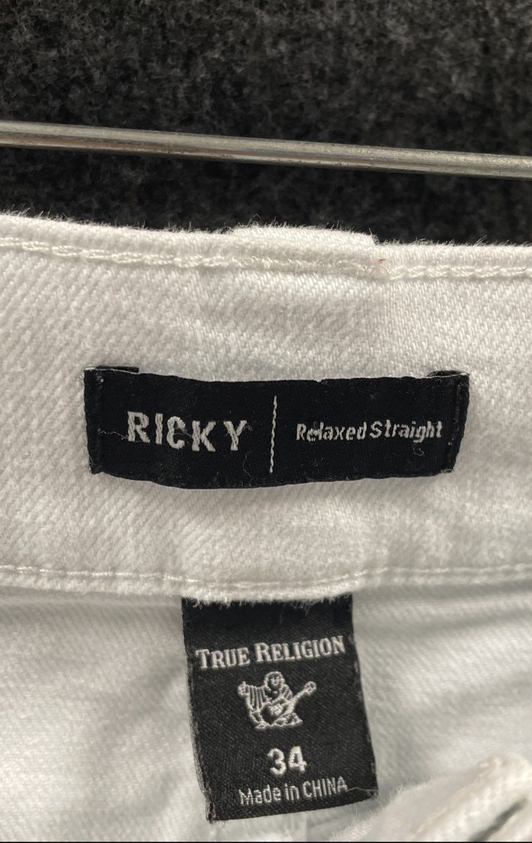 True Religion Men's Ricky Relaxed Straight White Denim Stretch Jeans Sz 34
