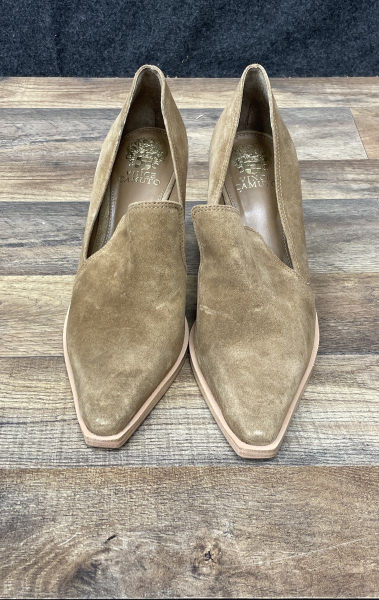 Vince Camuto Wevenly Tan Suede Pointed Toe Block Heel Booties Women's Size 8.5
