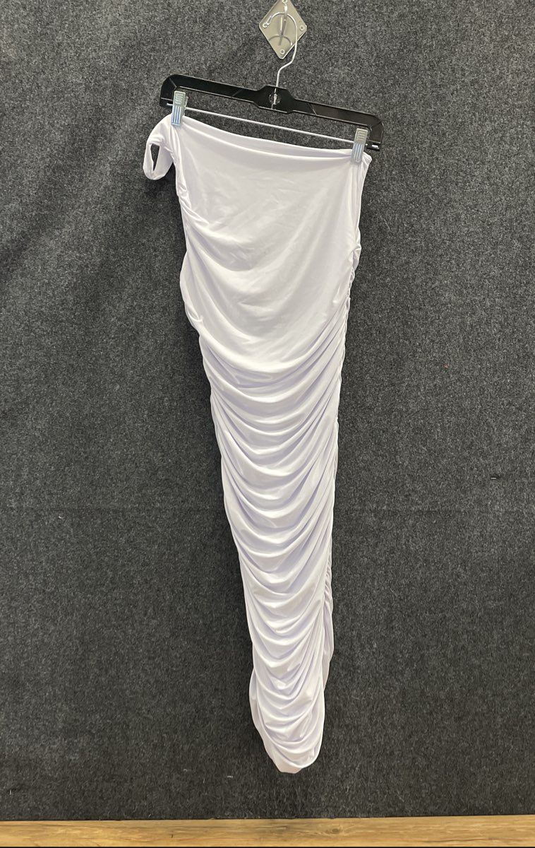 Fashion Nova Women's My Man and Me Ruched Midi Dress White NWT Sz L