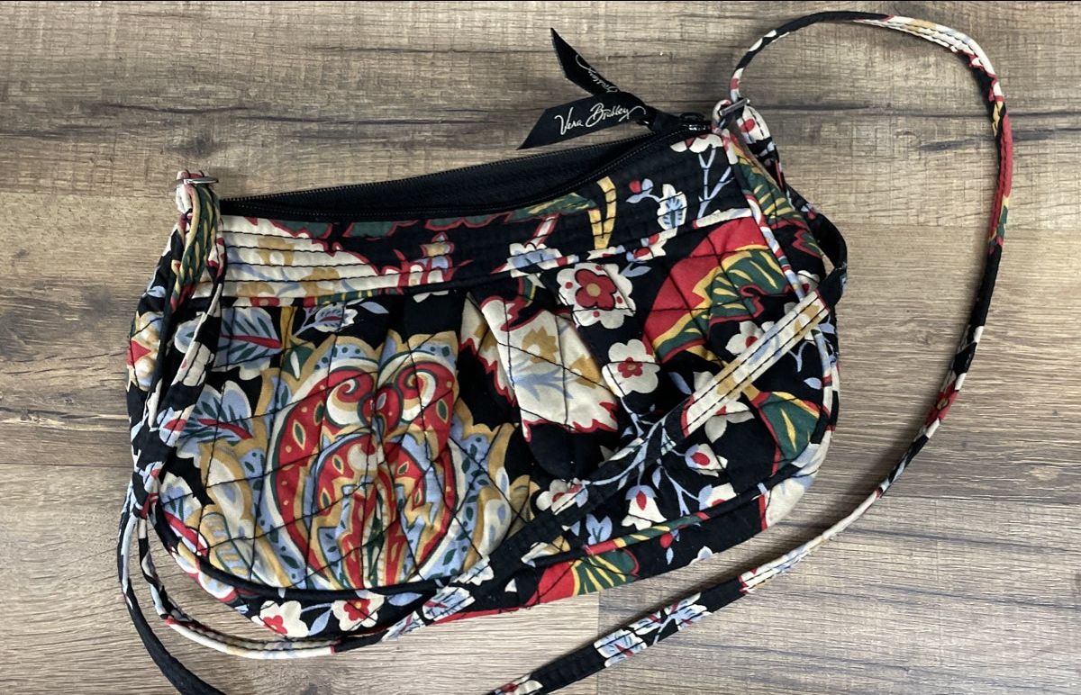 Vera Bradley Black Multicolor Floral Paisley Quilted Crossbody Bag Purse