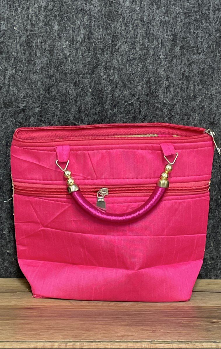 Indian Handcraft Gold Pink Paisley Sequin Embroidered Zipper Pouch Handbag