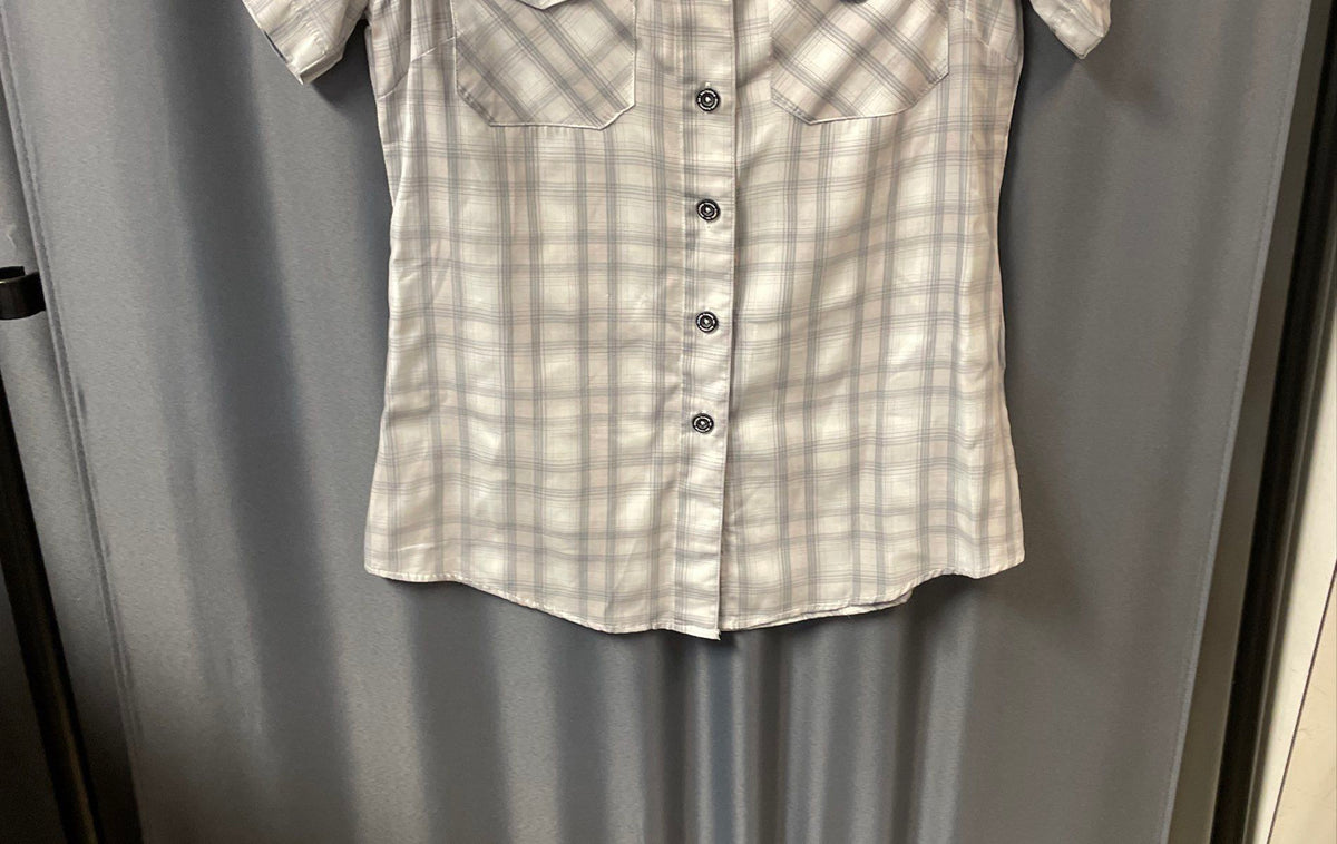 Dixxon Women's The Ridgeline Bamboo Gray Plaid Short Sleeve Button Up Shirt S