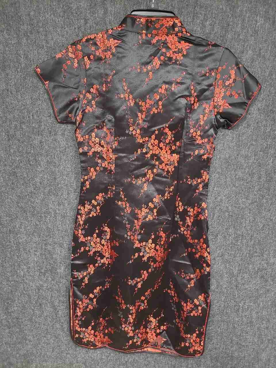 7Fairy Women's Black Red Floral Satin Cheongsam Qipao Dress NWT Sz 2