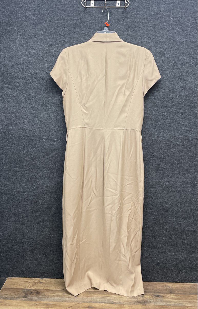 Vintage 90s Julian Taylor Women's Tan Shawl Collar Button Front Midi Dress Sz 8