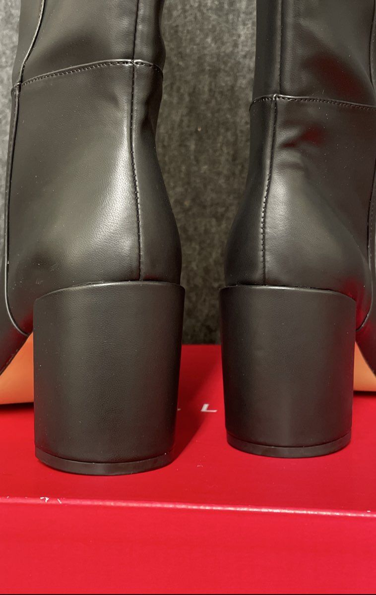 Kelly & Katie Black Faux Leather Tall Block Heel Buckle Boots Size 8.5